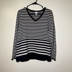 Croft & Barrow Black and Cream Striped V-Neck Sweater
